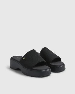 Black Knitted Mule Flatform Sandals