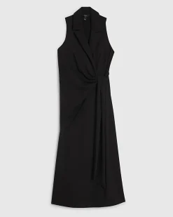 Black Knot Front Wrap Midi Dress