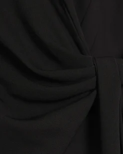 Black Knot Front Wrap Midi Dress