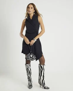 Black Knot Front Wrap Mini Dress