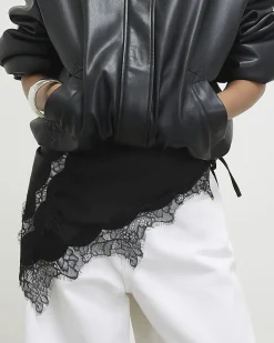 Black Lace Trim Waist Scarf