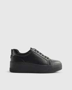Black Lace Up Flatform Trainers