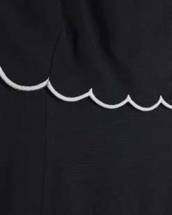 Black Linen Blend Scallop Trim Midi Dress