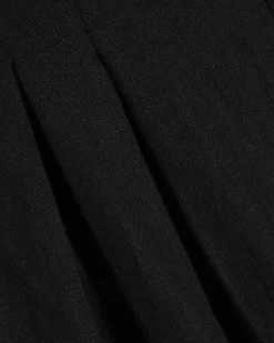 Black Linen Blend Shirred Mini Dress