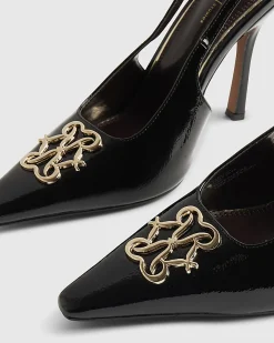 Black Logo Slingback Court Heels