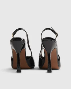 Black Logo Slingback Court Heels