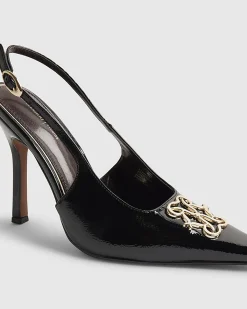 Black Logo Slingback Court Heels
