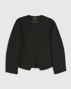 Black Long Balloon Sleeve Button Up Jacket