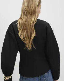 Black Long Balloon Sleeve Button Up Jacket