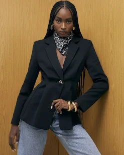 Black Long Sleeve Cinched Waist Blazer