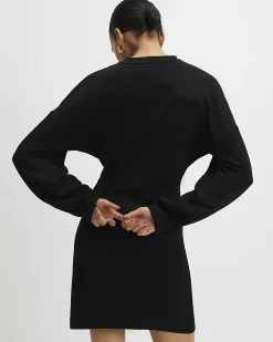 Black Long Sleeve Knot Side Mini Dress