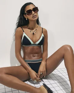 Black Low Rise Whipstitch Bikini Bottoms