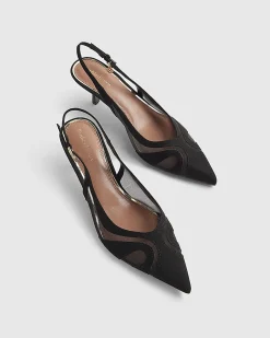 Black Mesh Splice Slingback Court Heels