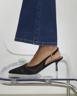Black Mesh Splice Slingback Court Heels