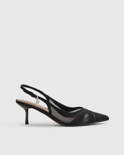 Black Mesh Splice Slingback Court Heels