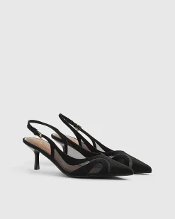 Black Mesh Splice Slingback Court Heels