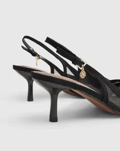 Black Mesh Splice Slingback Court Heels