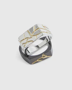Black Metal Pack Of 2 Cracked Gun Rings