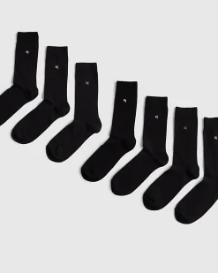 Black Metallic Embroidered Pack Of 7 Socks