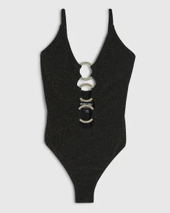 Black Metallic Silver Ring Swimsuit