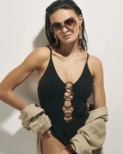 Black Metallic Silver Ring Swimsuit