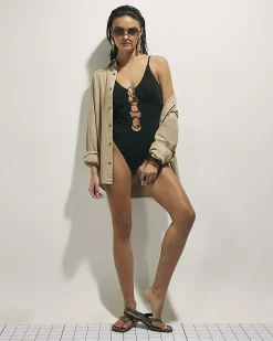 Black Metallic Silver Ring Swimsuit