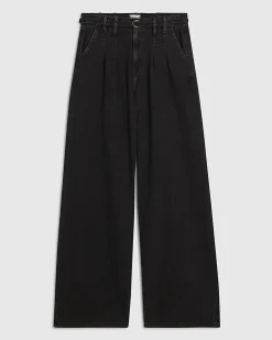 Black Mid Rise Wide Leg Tie Front Jeans