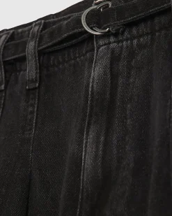 Black Mid Rise Wide Leg Tie Front Jeans