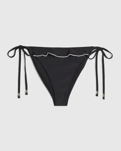 Black Mono Ruffle Tie Side Bikini Bottoms