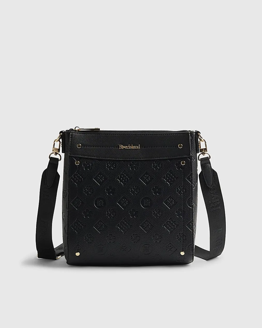 Black Monogram Embossed Messenger Bag