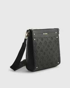 Black Monogram Embossed Messenger Bag
