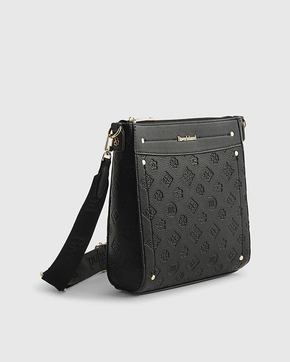 Black Monogram Embossed Messenger Bag
