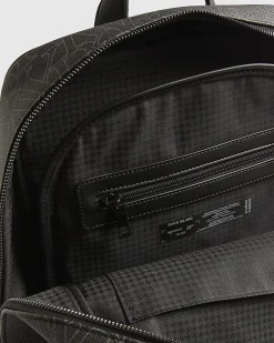 Black Monogram Faux Leather Backpack