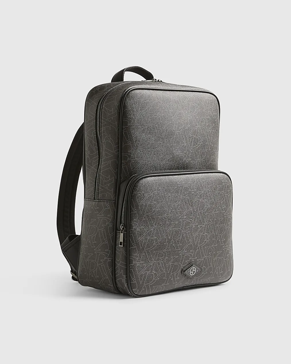 Black Monogram Faux Leather Backpack