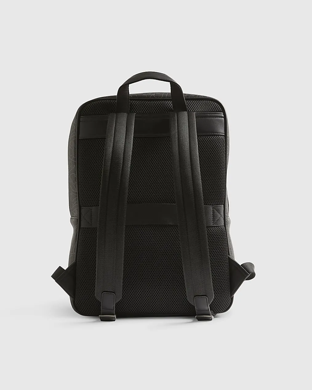 Black Monogram Faux Leather Backpack