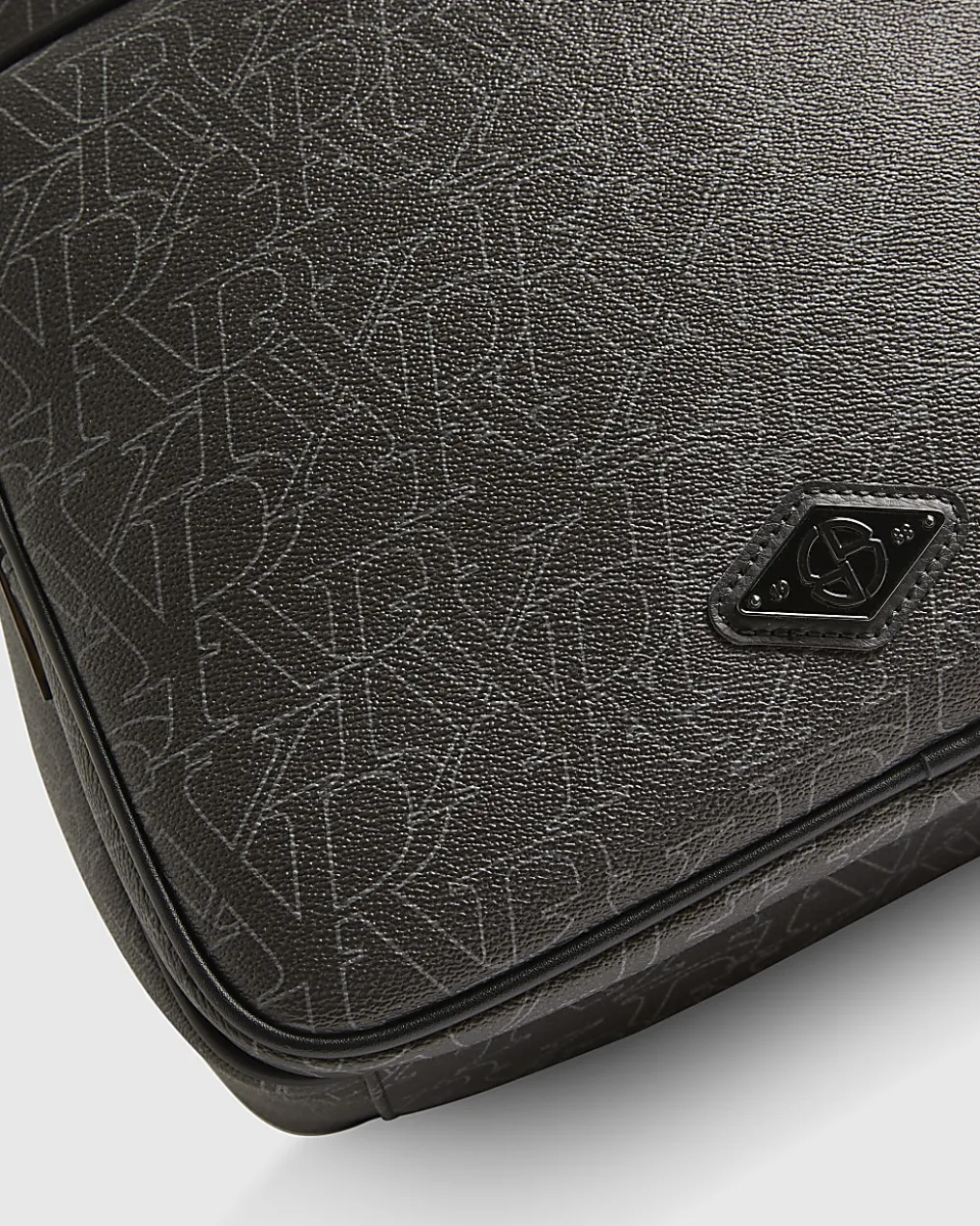Black Monogram Faux Leather Backpack