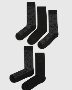 Black Monogram Pack Of 5 Socks