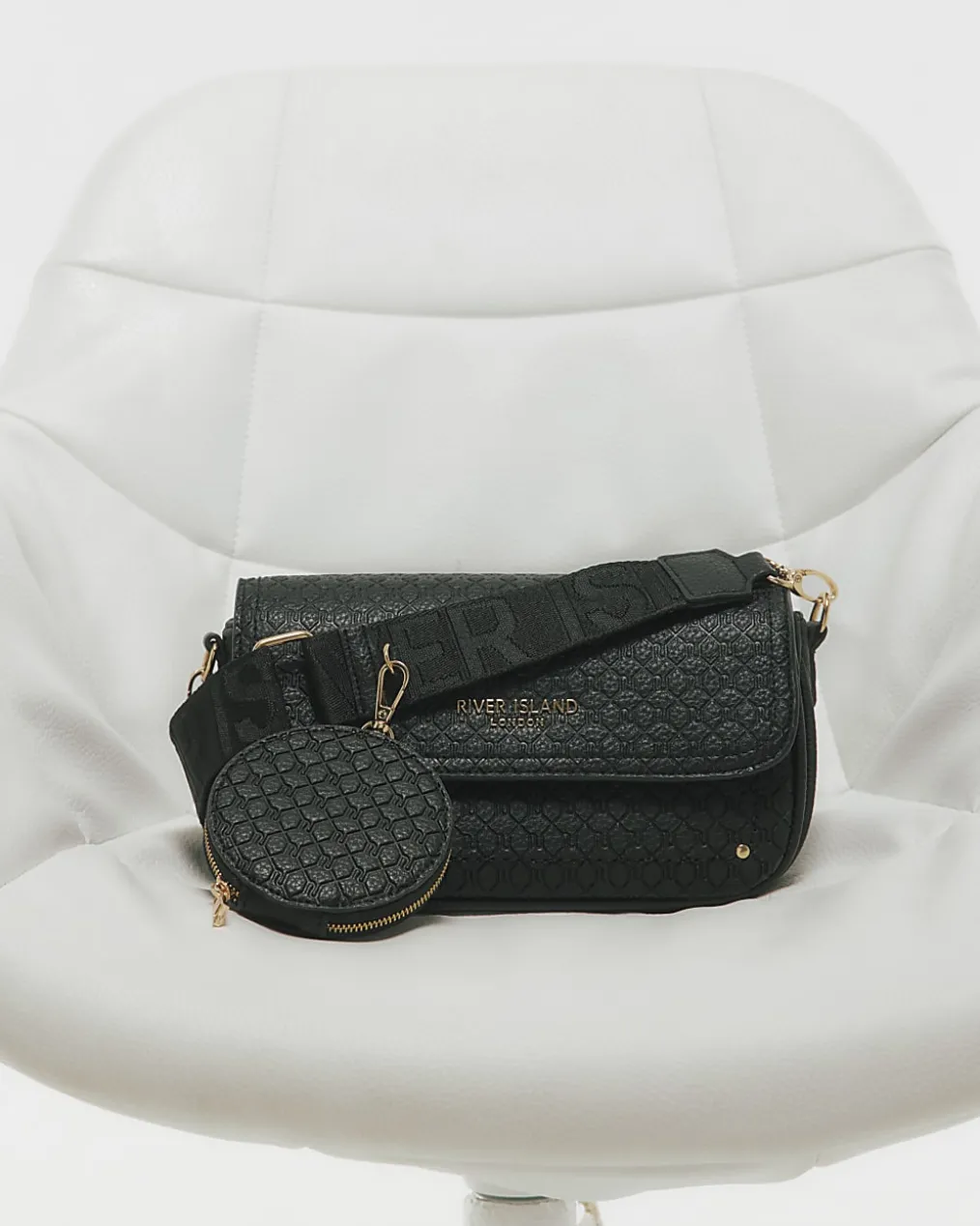 Black Monogram Print Cross Body Bag