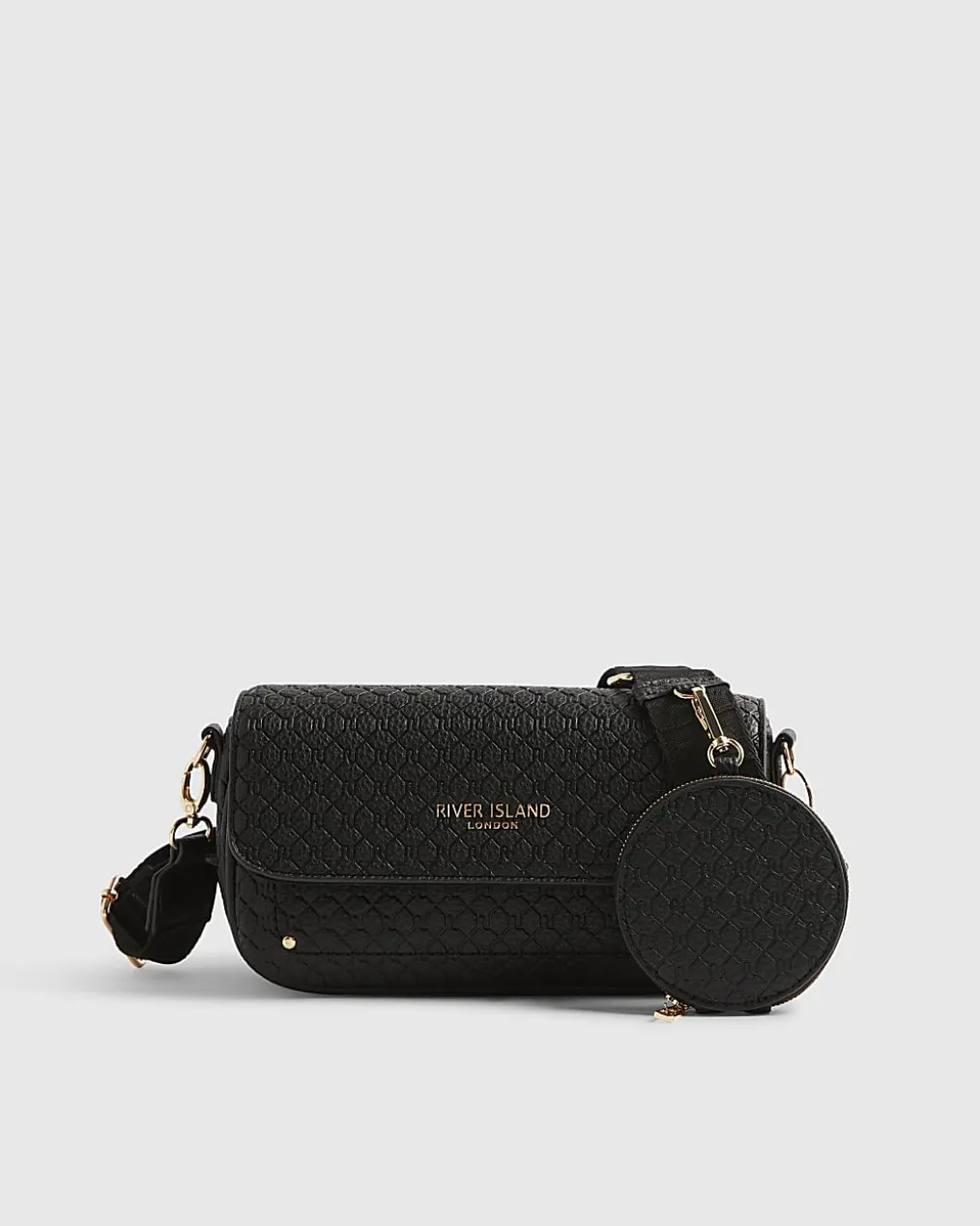 Black Monogram Print Cross Body Bag