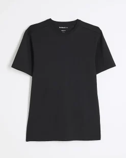 Black Muscle Fit Cotton Blend Stretch T-Shirt