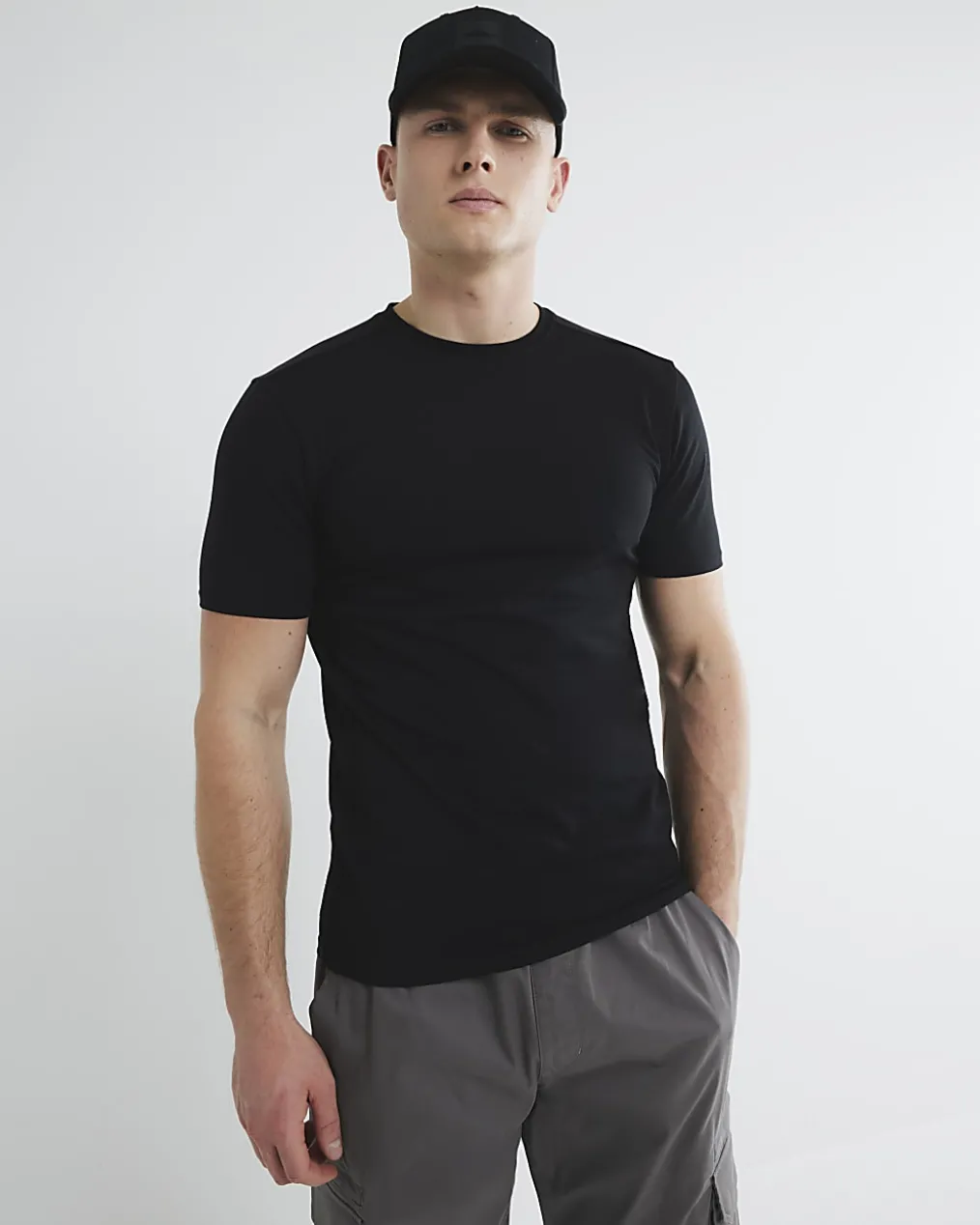 Black Muscle Fit Cotton Blend Stretch T-Shirt