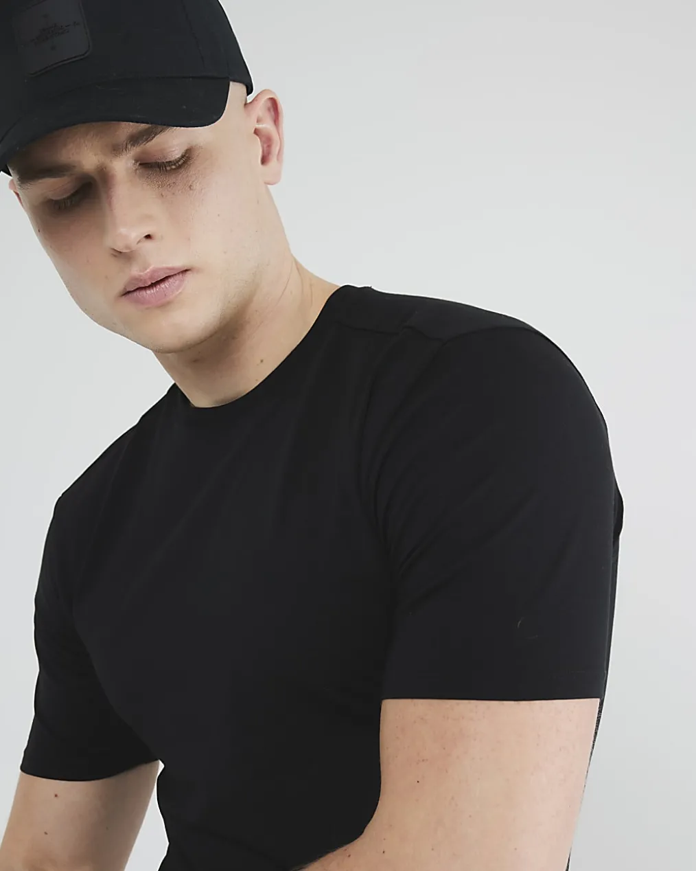 Black Muscle Fit Cotton Blend Stretch T-Shirt