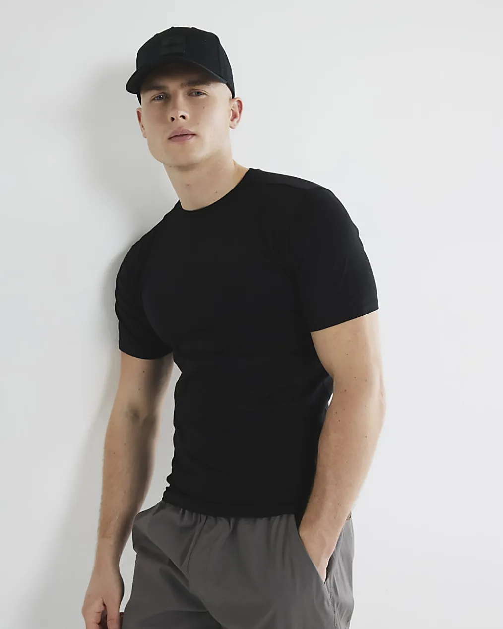 Black Muscle Fit Cotton Blend Stretch T-Shirt