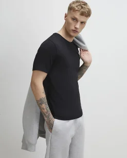 Black Muscle Fit Cotton V Neck T-Shirt