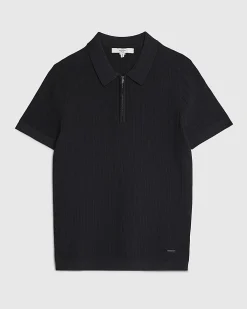 Black Muscle Fit Quarter Zip Polo Shirt