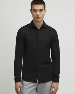 Black Muscle Fit Stretch Pique Smart Shirt