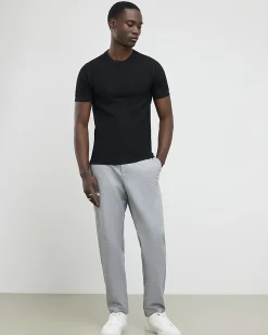 Black Muscle Fit Textured Knit T-shirt