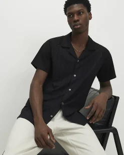 Black Muscle Fit Textured Short Sleeve Shirt