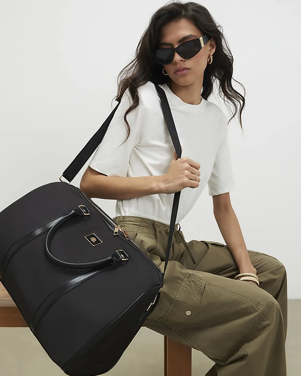 Black Nylon Barrell Travel Bag