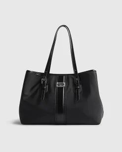 Black Nylon Buckle Handle Shopper Bag